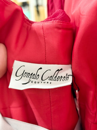 Gonzalo Calderon Couture Silk Asymmetric One Shoulder Midi Dress Red Women's 4