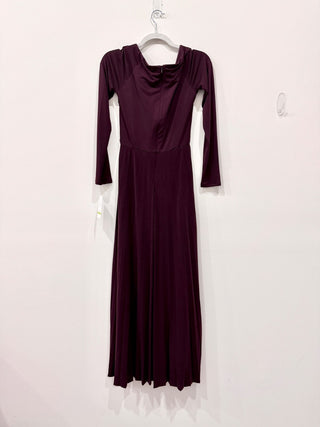 Taylor Twisted Bust V-Neck Pleated A-Line Maxi Dress Mahogany Purple Women's Size 4