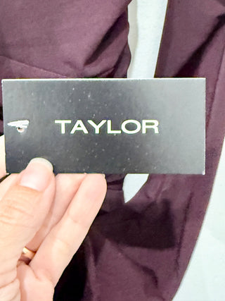 Taylor Twisted Bust V-Neck Pleated A-Line Maxi Dress Mahogany Purple Women's Size 4