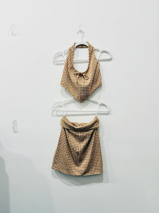 Lovers and Friends matching gingham set halter crop top and mini skirt, S