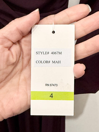 Taylor Twisted Bust V-Neck Pleated A-Line Maxi Dress Mahogany Purple Women's Size 4