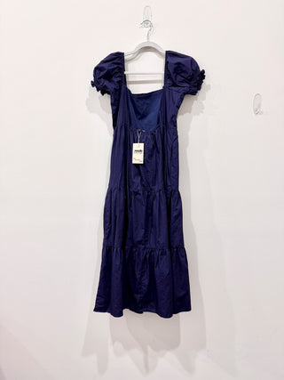 o.p.t Josephine Puff Sleeve Tiered Midi A-Line Dress Navy Blue Women's Medium