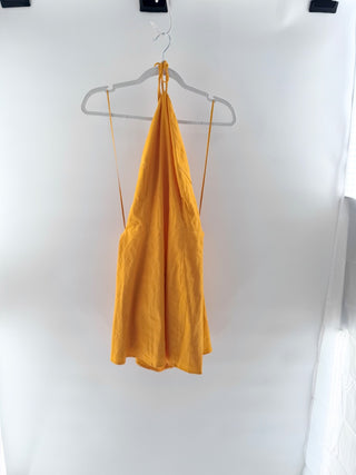 Cult Gaia Jordana Linen Sleeveless Halter A-Line Mini Dress Marigold Women's M