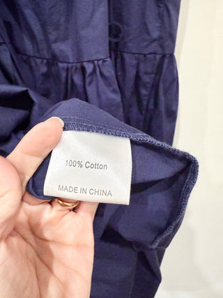 o.p.t Josephine Puff Sleeve Tiered Midi A-Line Dress Navy Blue Women's Medium