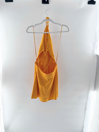 Cult Gaia Jordana Linen Sleeveless Halter A-Line Mini Dress Marigold Women's M