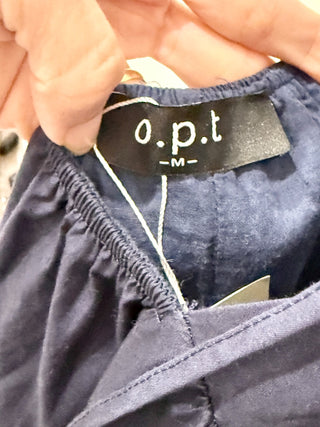 o.p.t Josephine Puff Sleeve Tiered Midi A-Line Dress Navy Blue Women's Medium