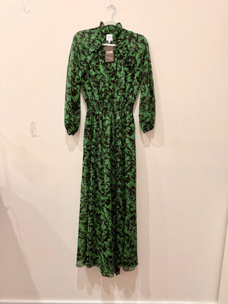 MISA print ruffle trim maxi dress, S