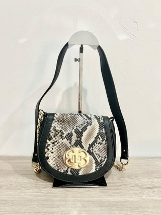Emma Fox snakeprint flap bag with chain strap faux leather