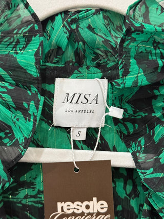 MISA print ruffle trim maxi dress, S