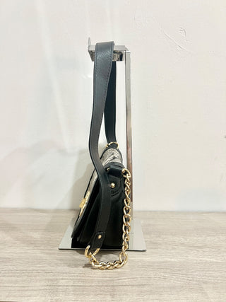 Emma Fox snakeprint flap bag with chain strap faux leather