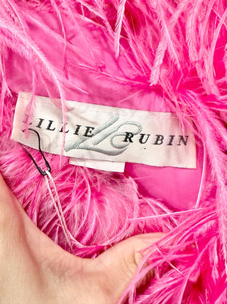 Lillie Rubin Strapless Feather Sequinned Maxi Dress Barbie Pink Women's Size 8