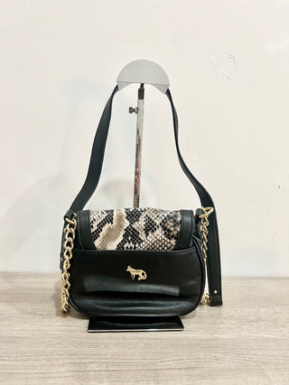 Emma Fox snakeprint flap bag with chain strap faux leather