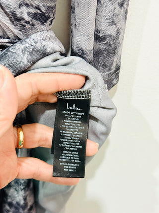 NWT Lulus Darla Mesh One-Shoulder Long Sleeve Maxi Dress Grey Tie-Dye Women's S