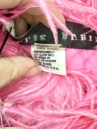 Lillie Rubin Strapless Feather Sequinned Maxi Dress Barbie Pink Women's Size 8