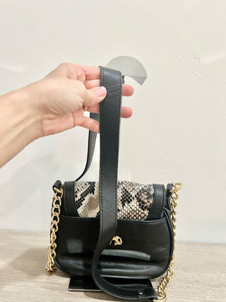 Emma Fox snakeprint flap bag with chain strap faux leather