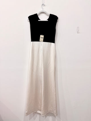 Lauren Ralph Lauren Two-Tone Satin Crew Neck Gown Dress Cream Black Women's 6