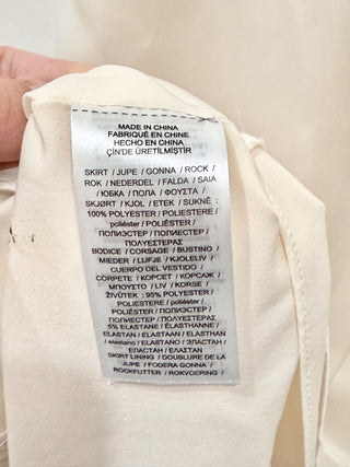 Lauren Ralph Lauren Two-Tone Satin Crew Neck Gown Dress Cream Black Women's 6