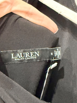 Lauren Ralph Lauren Two-Tone Satin Crew Neck Gown Dress Cream Black Women's 6