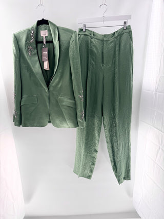 Cinq a Sept Crystal-Embellished Satin Blazer With Matching Trousers Suit Set, 6