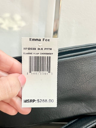 Emma Fox snakeprint flap bag with chain strap faux leather