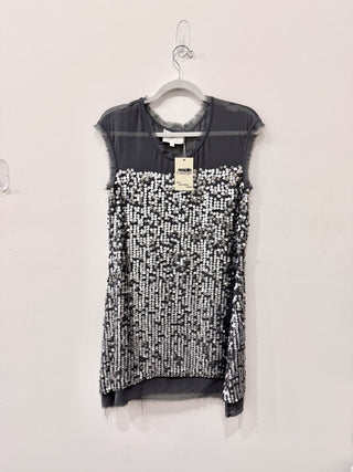 Madison Marcus Sleeveless Sequinned Minin Shift Dress Gray Women's Size Small