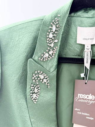 Cinq a Sept Crystal-Embellished Satin Blazer With Matching Trousers Suit Set, 6