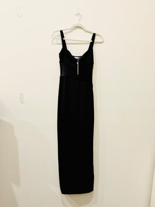 Effie Kats Sleeveless Bodycon Long Maxi Dress with Sheer Panels Black Women's S
