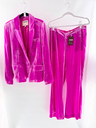L'Agence Kenzie Double Breasted Velvet Blazer With Matching Lane Flared Velvet Trousers, Blazer - 10 / Pants - 8