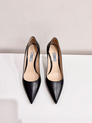 NEW Prada Leather Basic Pointed Toe Stiletto Pumps Heels Black Women's Size 40.5