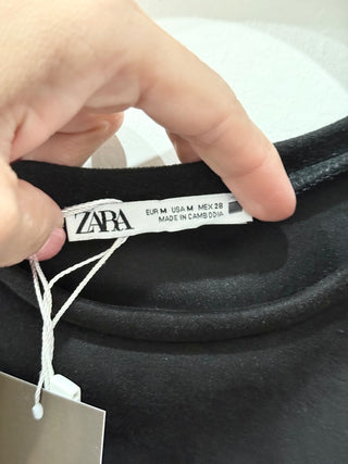 NWT Zara Combination Faux Suede Leather Mini Dress Black/Black Women's Medium