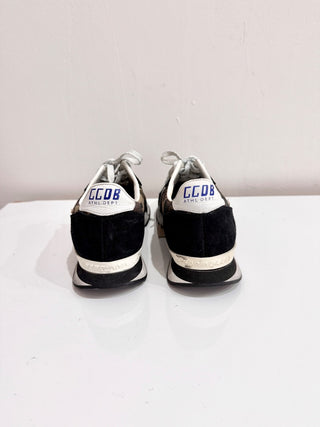 Golden Goose Genuine Leather Low Top Running Sneakers Shoes Black Camo Womens 37