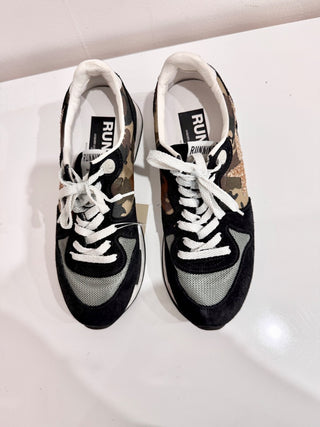 Golden Goose Genuine Leather Low Top Running Sneakers Shoes Black Camo Womens 37