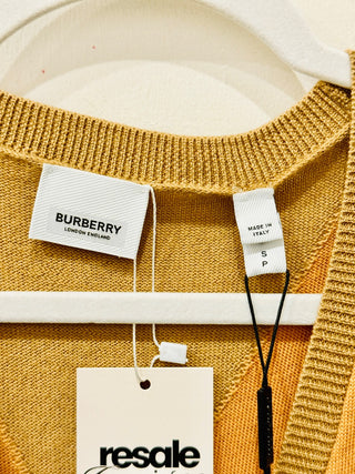 NWT Burberry 100% Wool Sleveless V-Neck Pleated A-Line Midi Dress Light Brown S