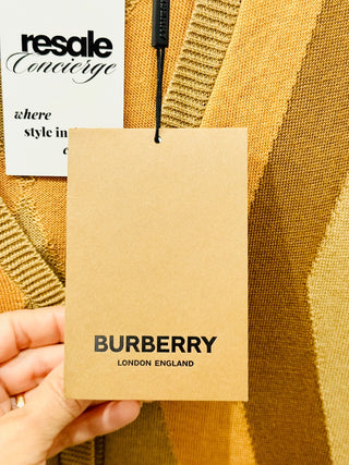NWT Burberry 100% Wool Sleveless V-Neck Pleated A-Line Midi Dress Light Brown S