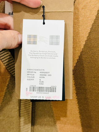 NWT Burberry 100% Wool Sleveless V-Neck Pleated A-Line Midi Dress Light Brown S