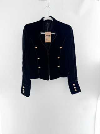 Intermix velvet blazer with gold buttons, M