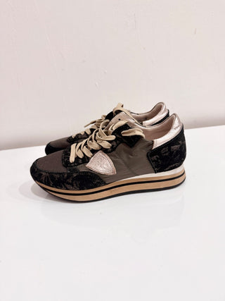 Philippe Model Paris Low Top Sneakers Shoes Metallic Olive Black Unisex EU 36