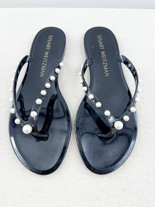 Stuart Weitzman jelly tong sandals with pearls, 9