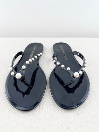 Stuart Weitzman jelly tong sandals with pearls, 9