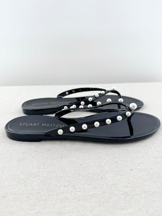 Stuart Weitzman jelly tong sandals with pearls, 9
