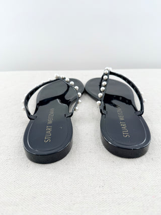 Stuart Weitzman jelly tong sandals with pearls, 9