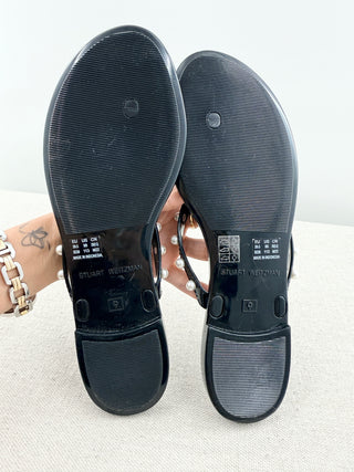 Stuart Weitzman jelly tong sandals with pearls, 9