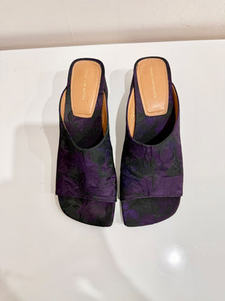 Dries Van Noten Brocade Floral Square Toe Mule Sandals Purple Women's Size EU 40