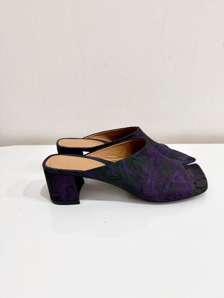 Dries Van Noten Brocade Floral Square Toe Mule Sandals Purple Women's Size EU 40