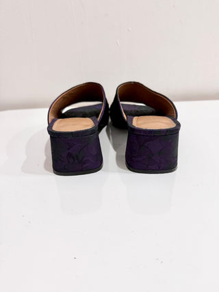 Dries Van Noten Brocade Floral Square Toe Mule Sandals Purple Women's Size EU 40