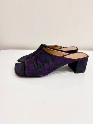 Dries Van Noten Brocade Floral Square Toe Mule Sandals Purple Women's Size EU 40