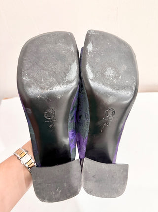 Dries Van Noten Brocade Floral Square Toe Mule Sandals Purple Women's Size EU 40