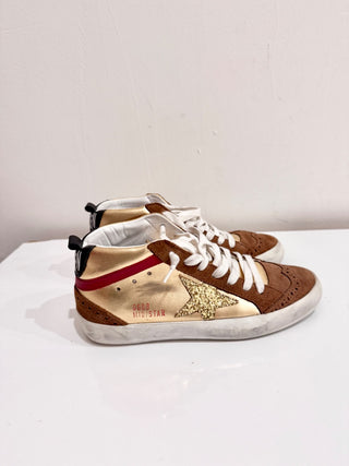 Golden Goose Midstar Skateboard Sneakers Shoes Metallic Gold Brown Women's 36