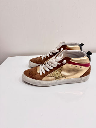 Golden Goose Midstar Skateboard Sneakers Shoes Metallic Gold Brown Women's 36