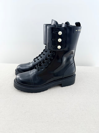 Dior leather D strike boots with chunky sole and pearls, 41